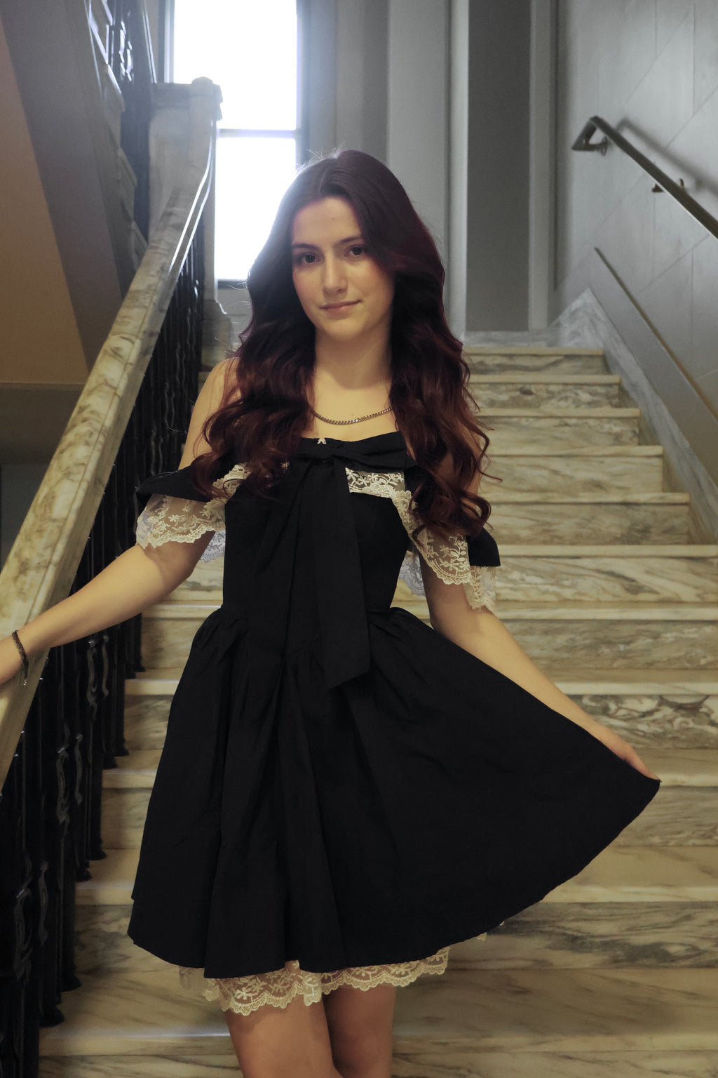 Swan Navy Lace Off-Shoulder Corset Dress