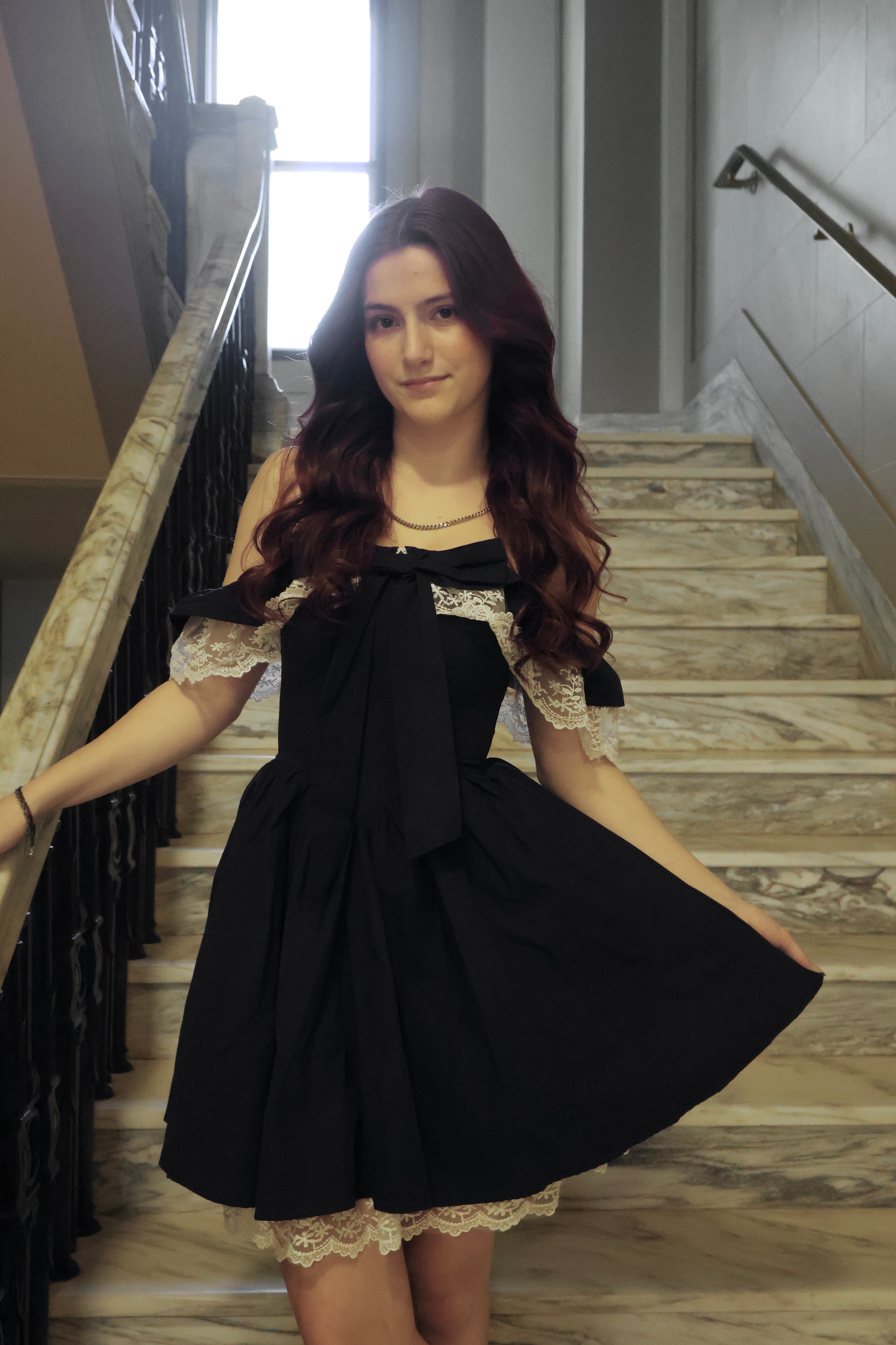 Swan Navy Lace Off-Shoulder Corset Dress