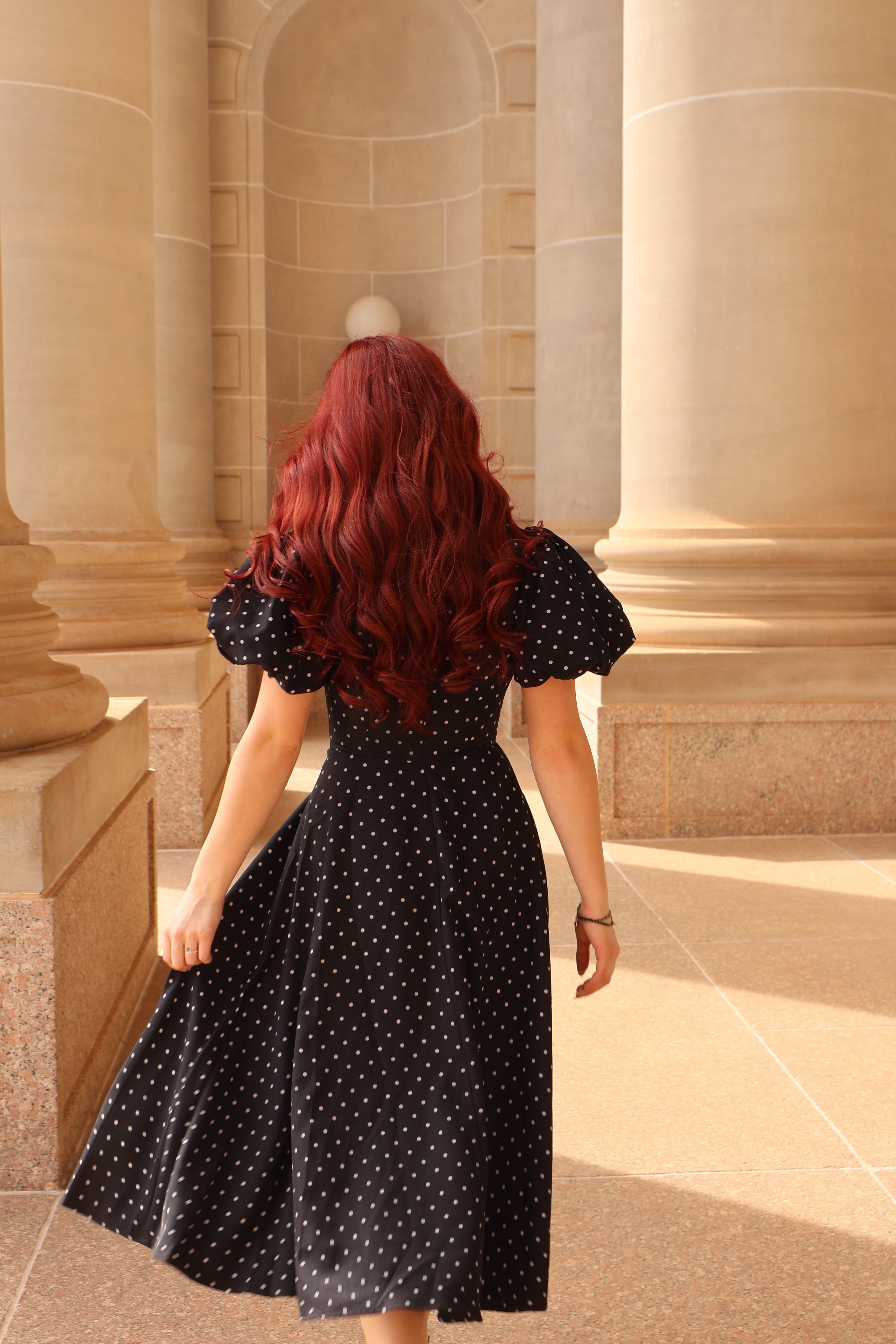Swan Classic Black Polka Dot Midi Dress