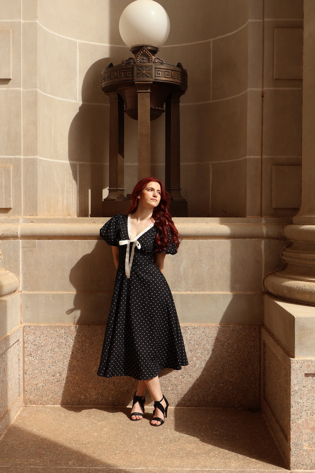 Swan Classic Black Polka Dot Midi Dress