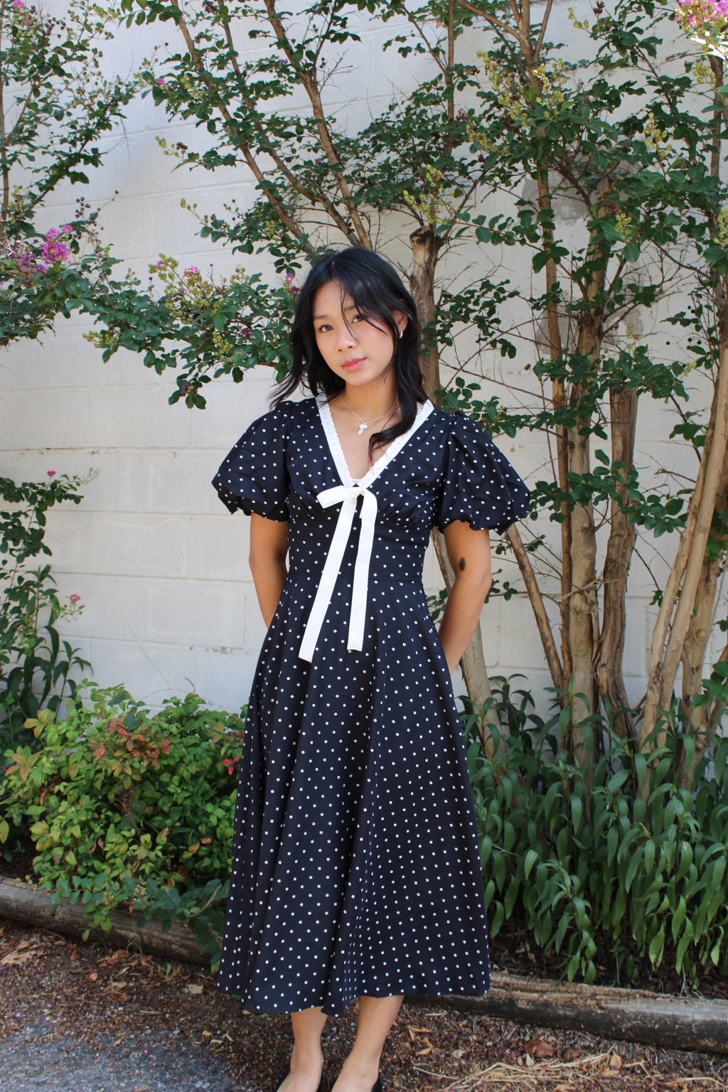 Swan Classic Black Polka Dot Midi Dress