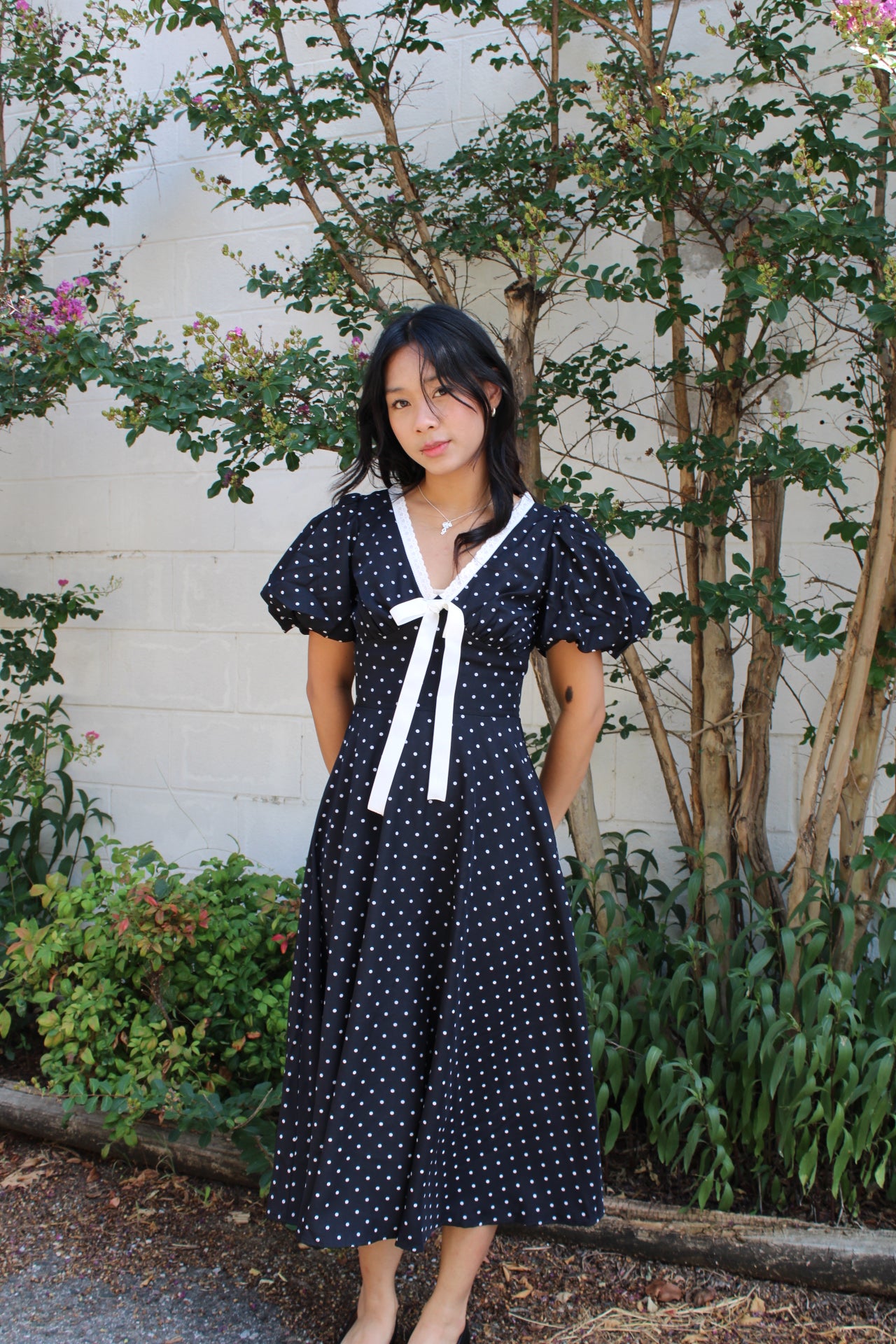 Swan Classic Black Polka Dot Midi Dress