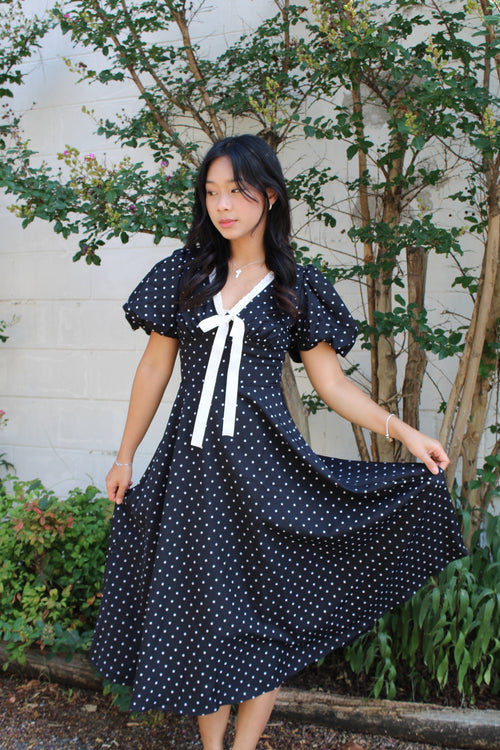 Swan Classic Black Polka Dot Midi Dress