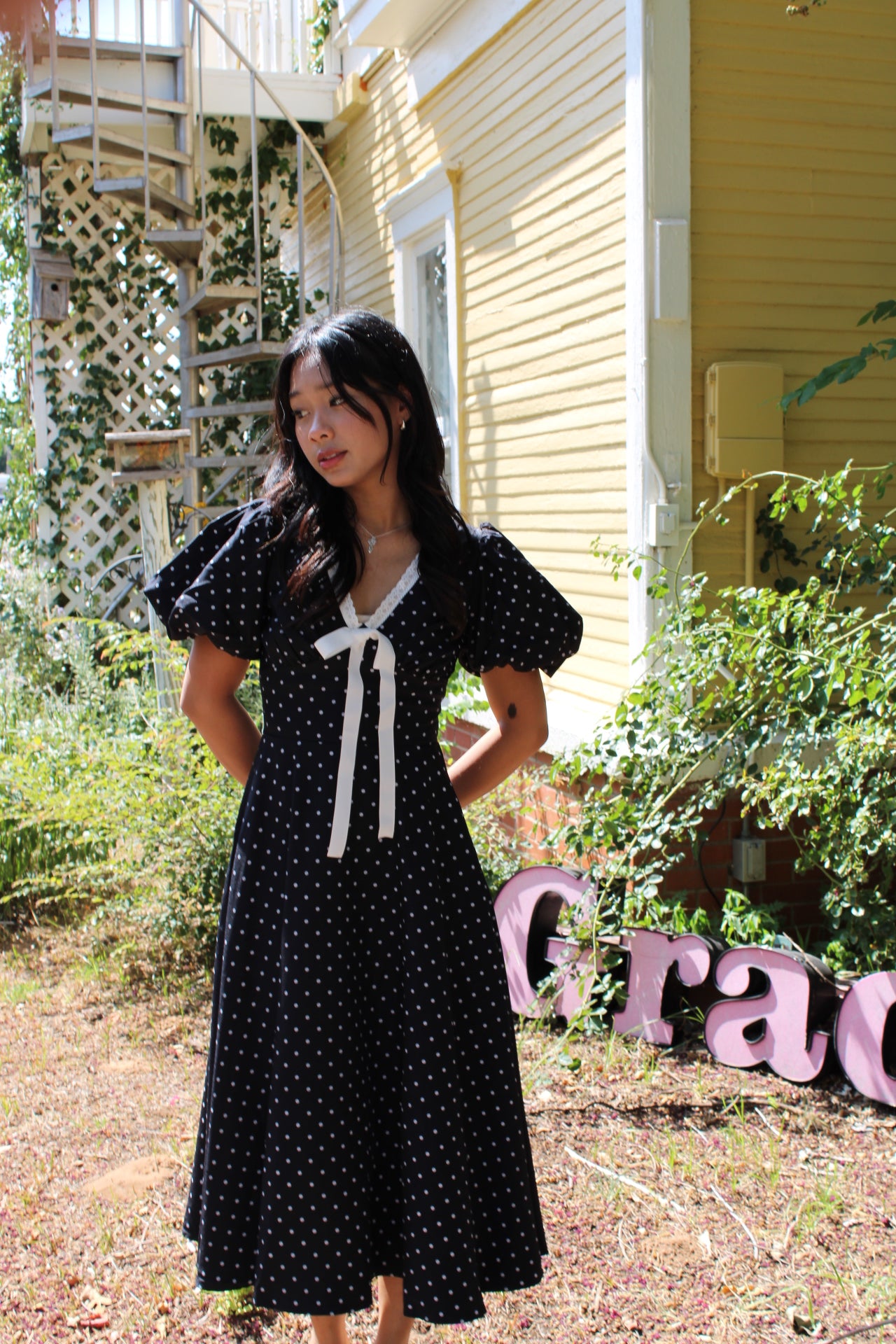 Swan Classic Black Polka Dot Midi Dress