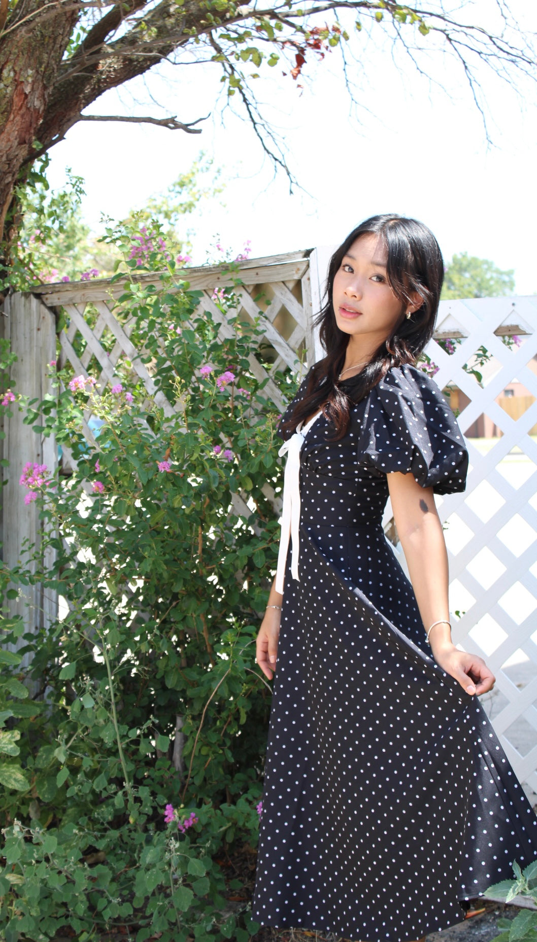 Swan Classic Black Polka Dot Midi Dress