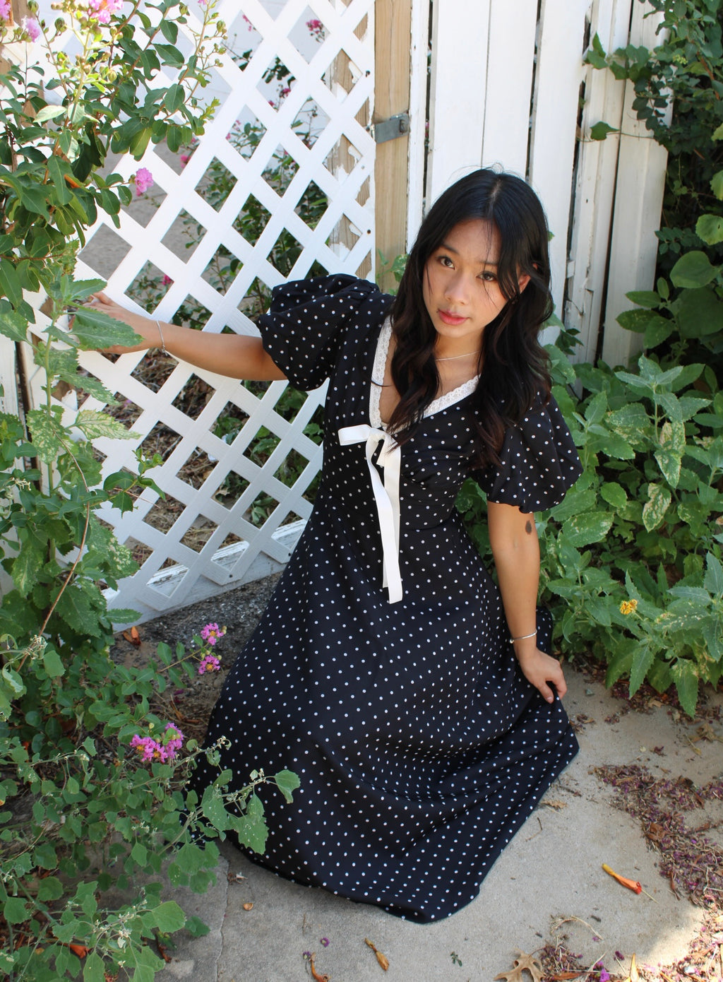 Swan Classic Black Polka Dot Midi Dress