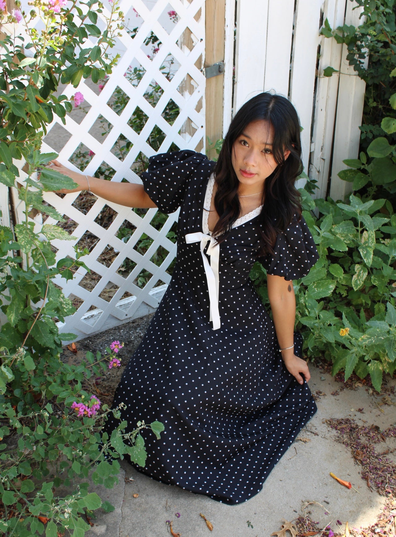 Swan Classic Black Polka Dot Midi Dress