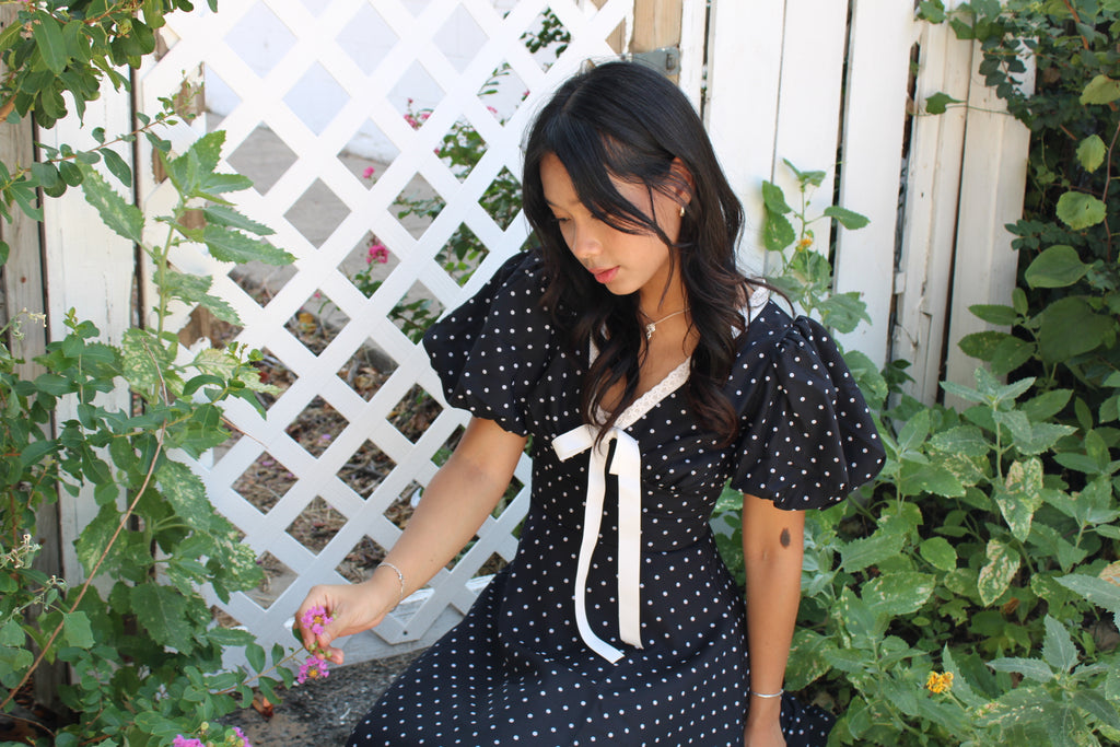 Swan Classic Black Polka Dot Midi Dress