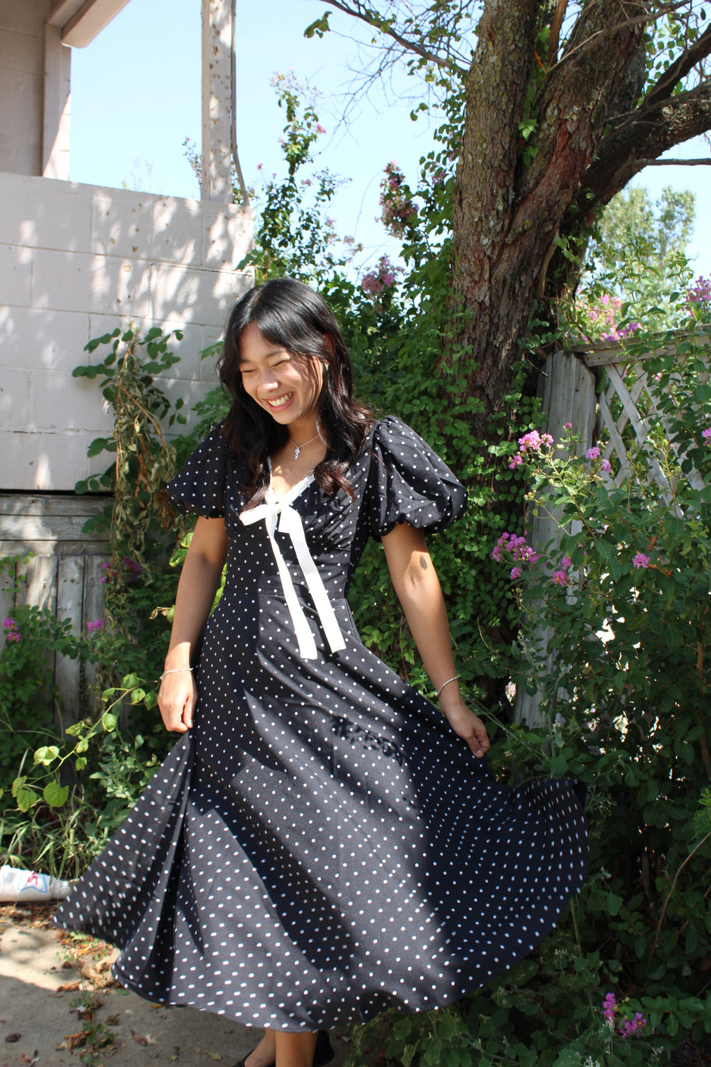Swan Classic Black Polka Dot Midi Dress