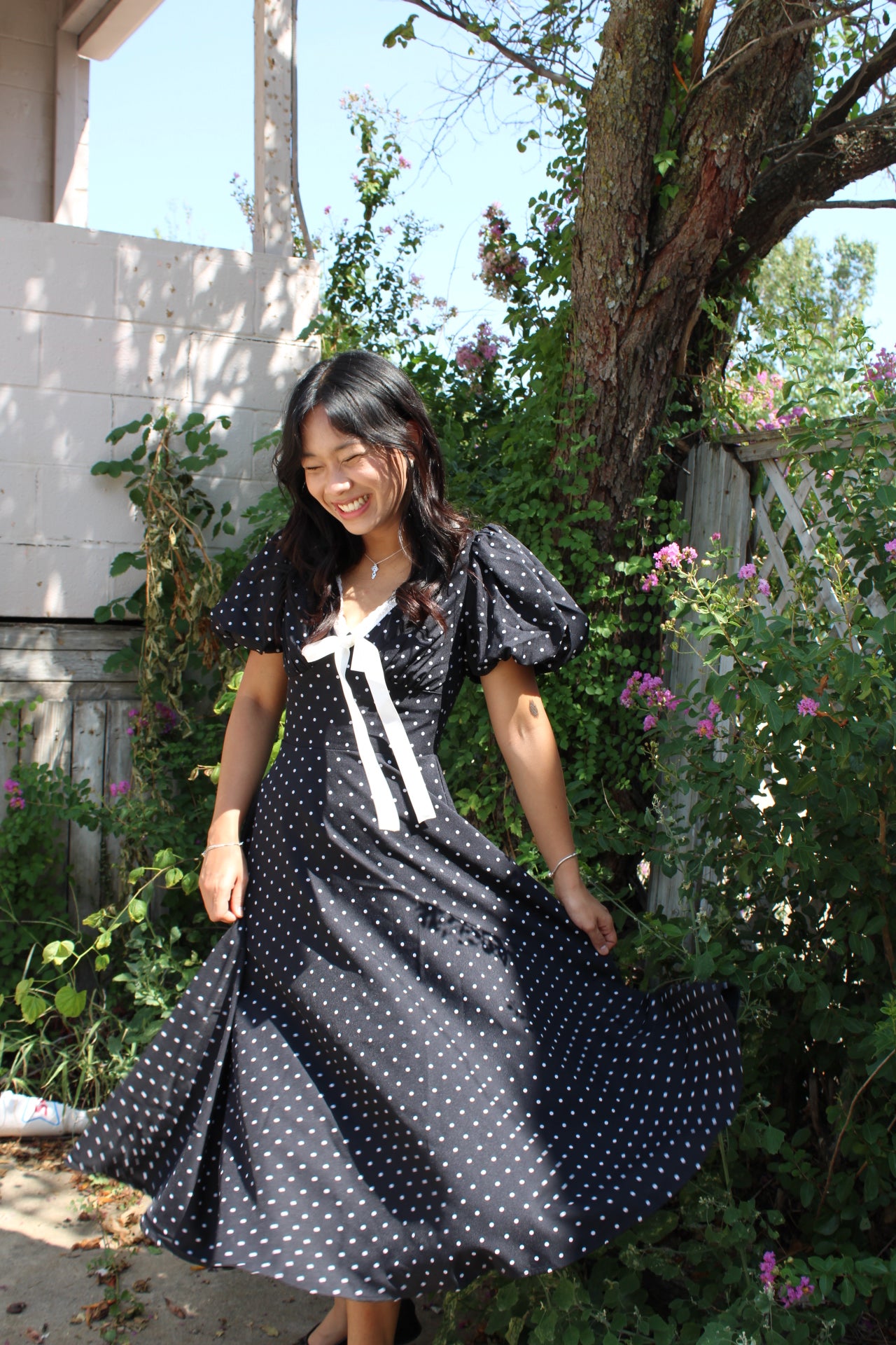 Swan Classic Black Polka Dot Midi Dress