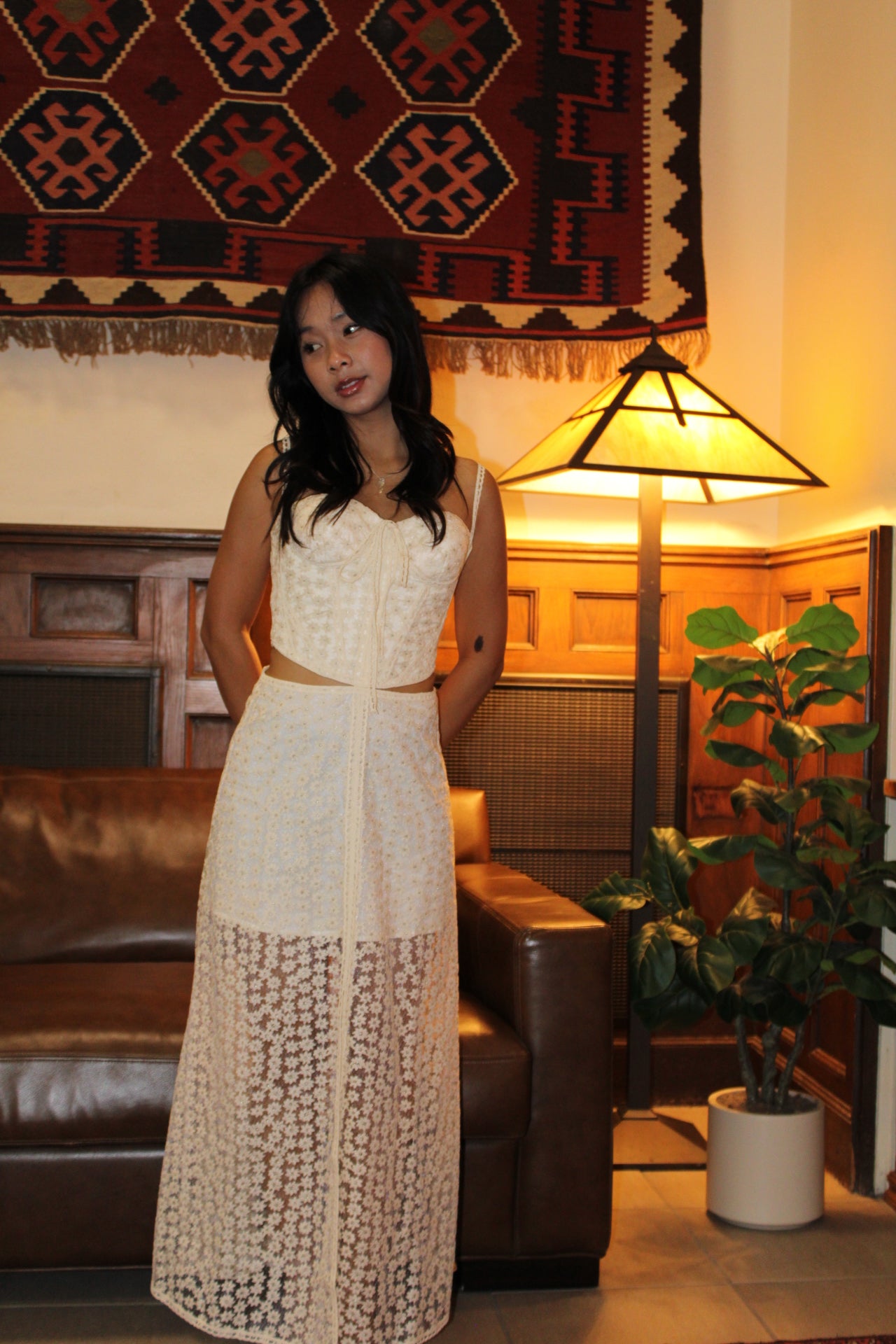 Swan Lace Corset Maxi Dress – Cream