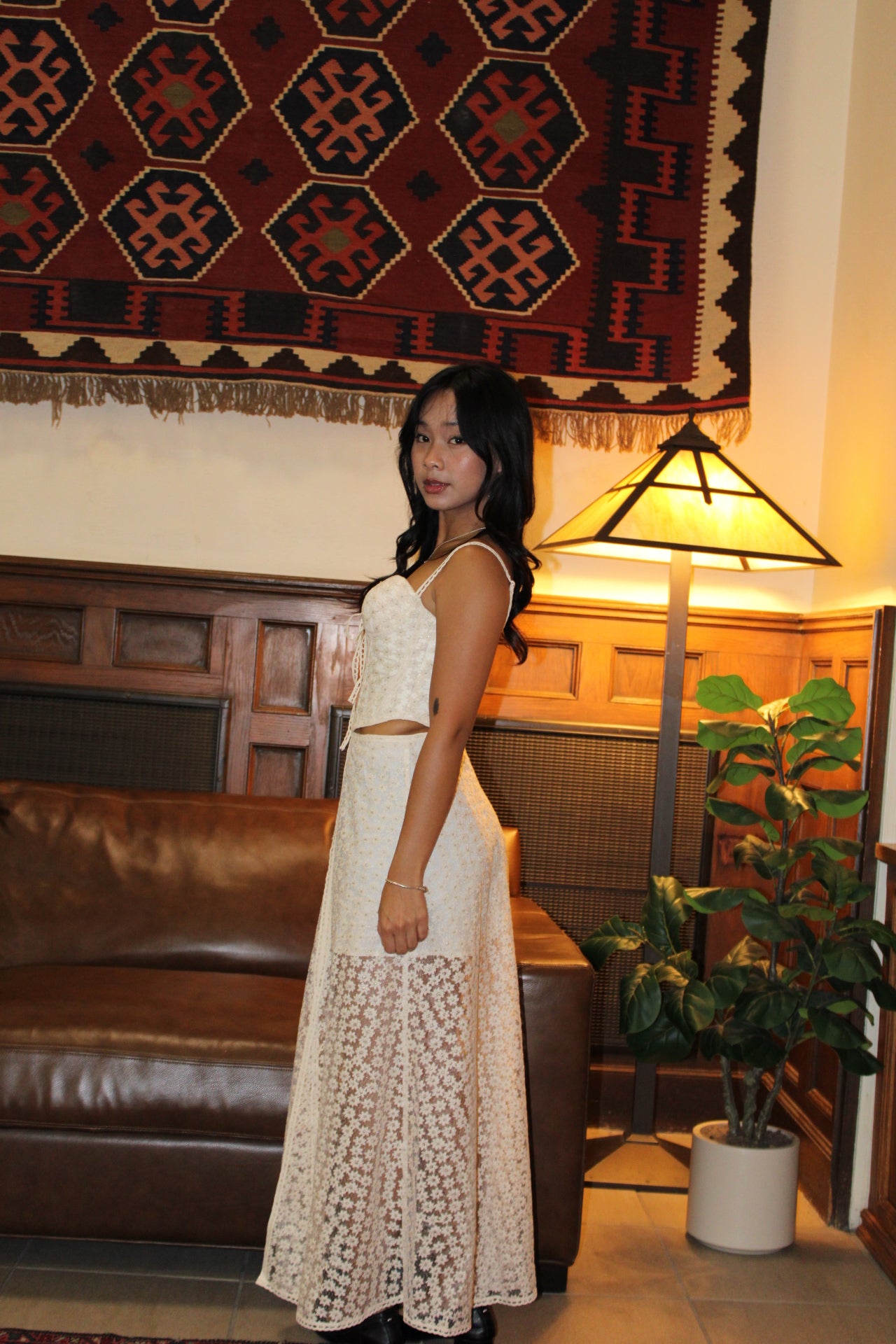 Swan Lace Corset Maxi Dress – Cream