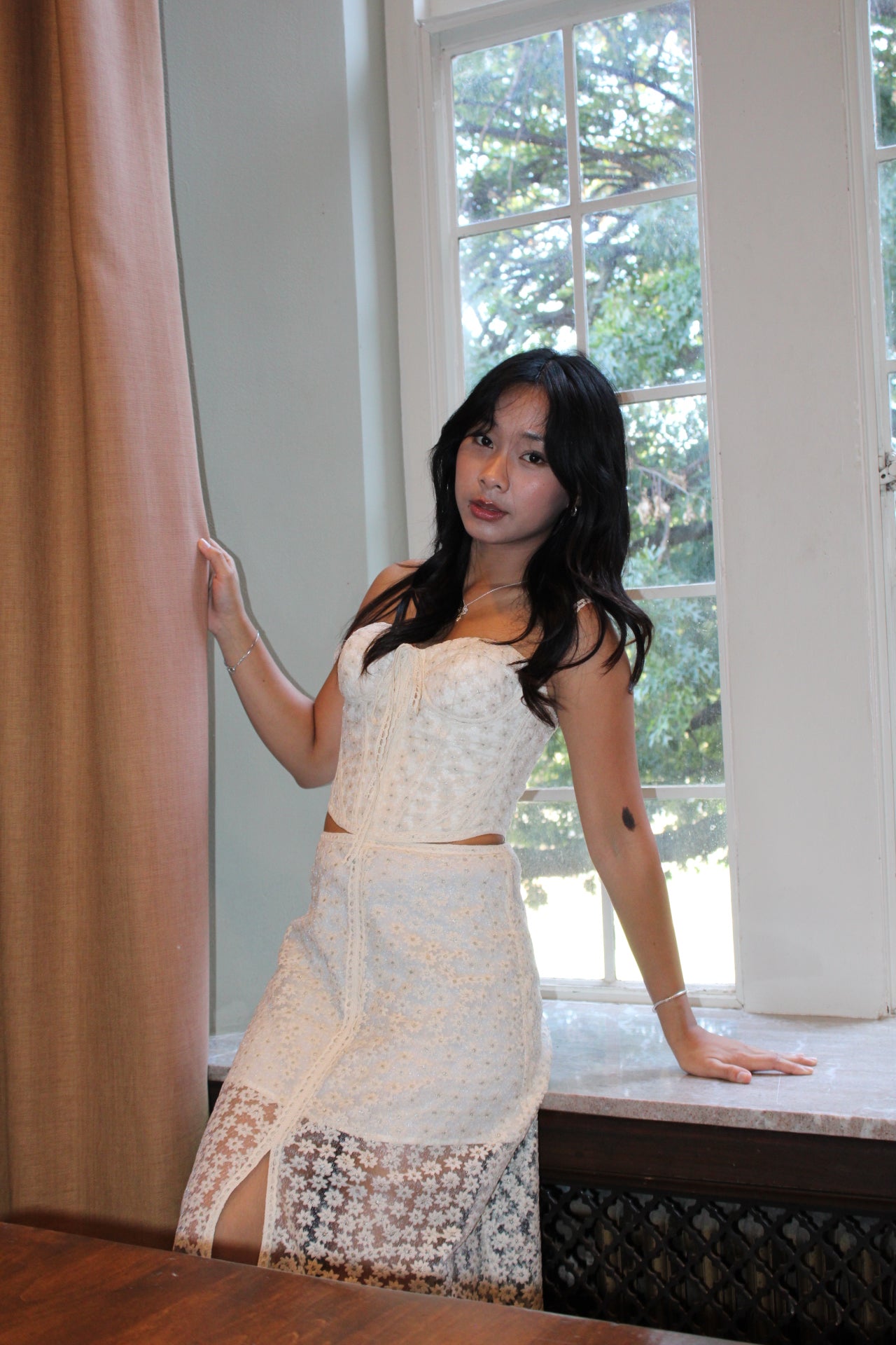 Swan Lace Corset Maxi Dress – Cream