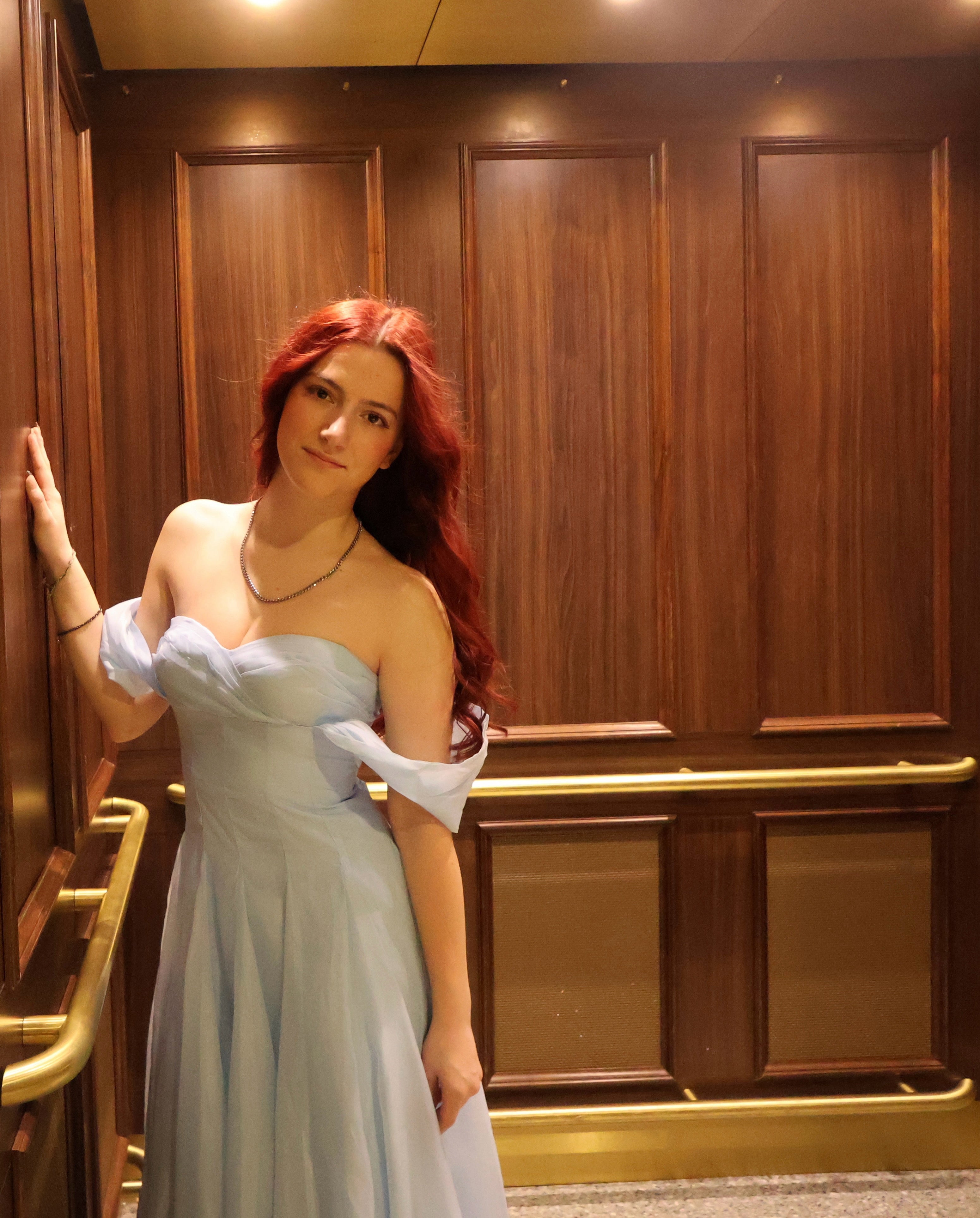 Swan Draped Coset Baby Blue Midi Dress