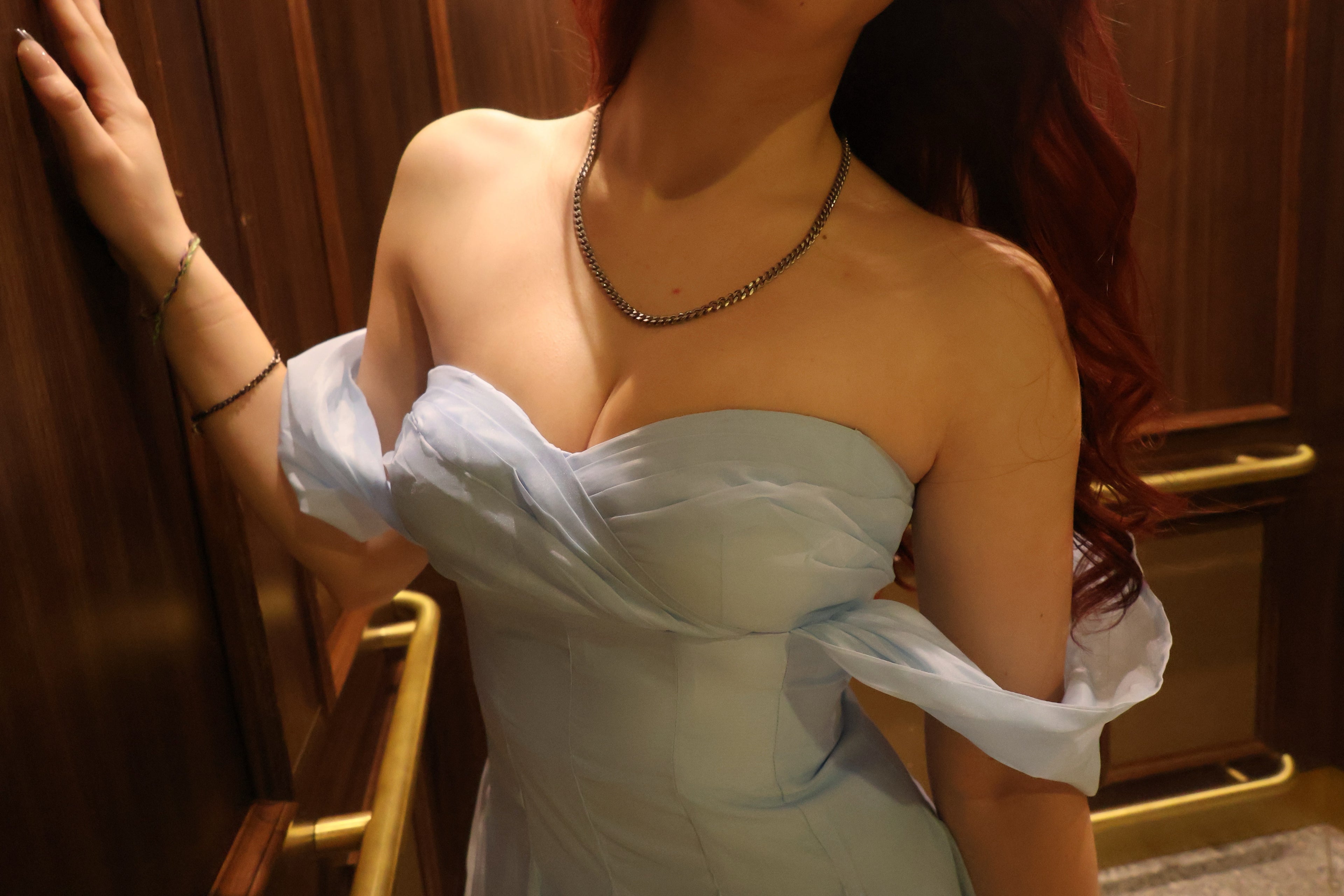 Swan Draped Coset Baby Blue Midi Dress
