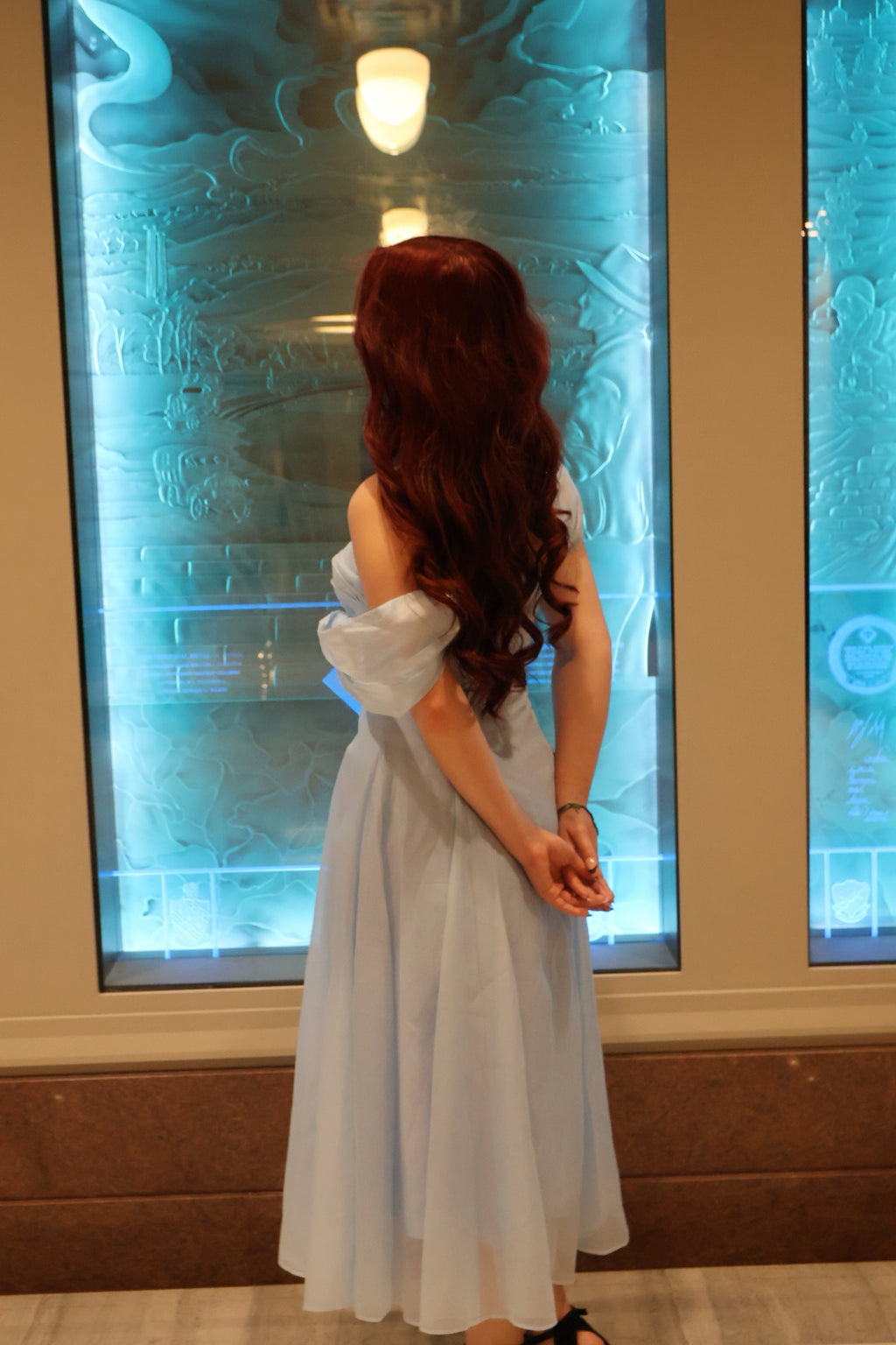 Swan Draped Coset Baby Blue Midi Dress