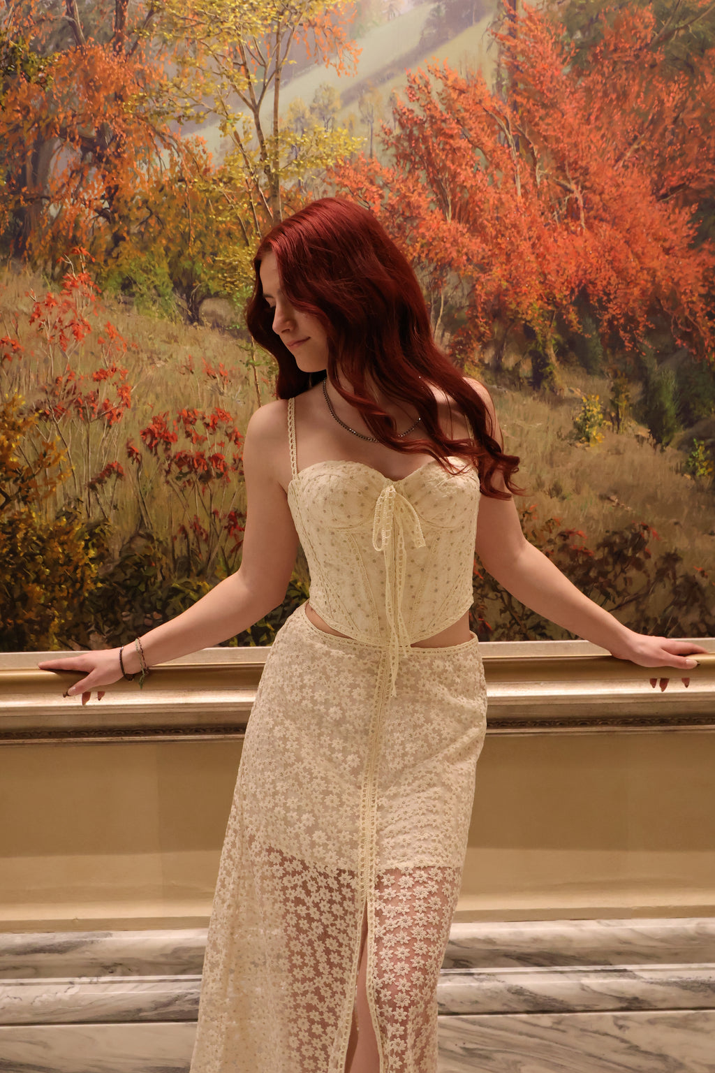 Swan Lace Corset Maxi Dress – Cream