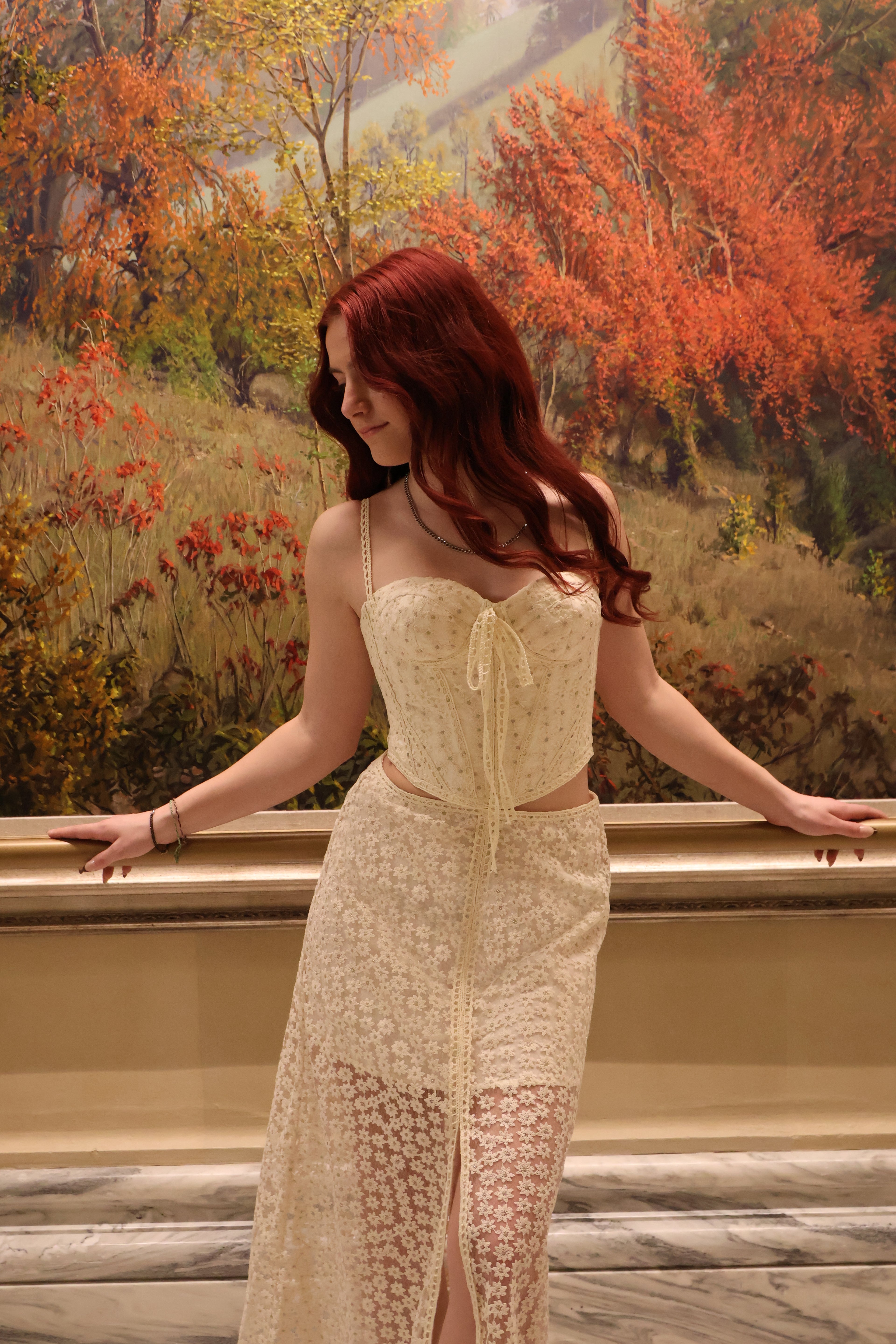 Swan Lace Corset Maxi Dress – Cream
