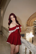 Swan Off-Shoulder Corset Mini Dress – Red