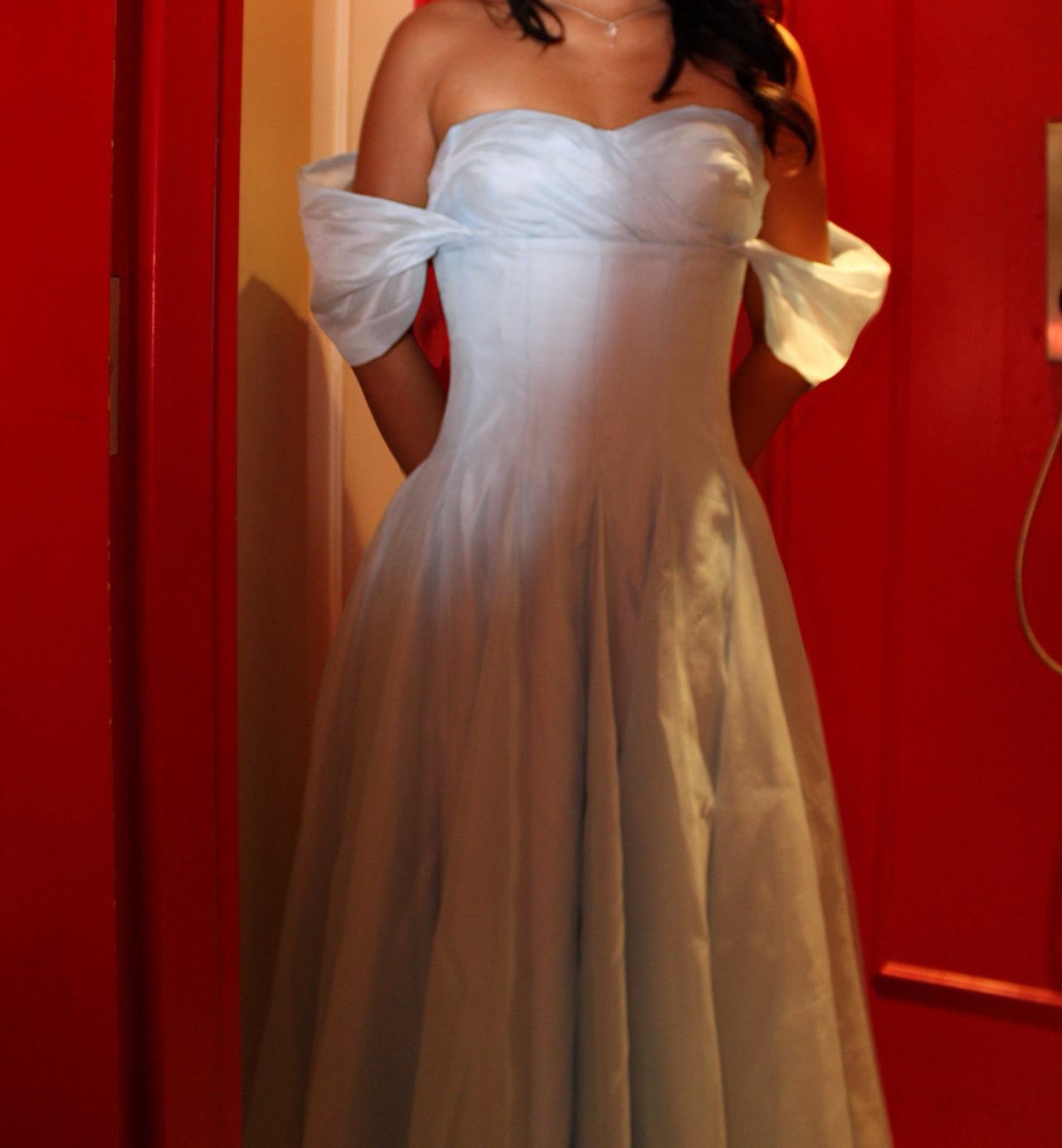 Swan Draped Coset Baby Blue Midi Dress