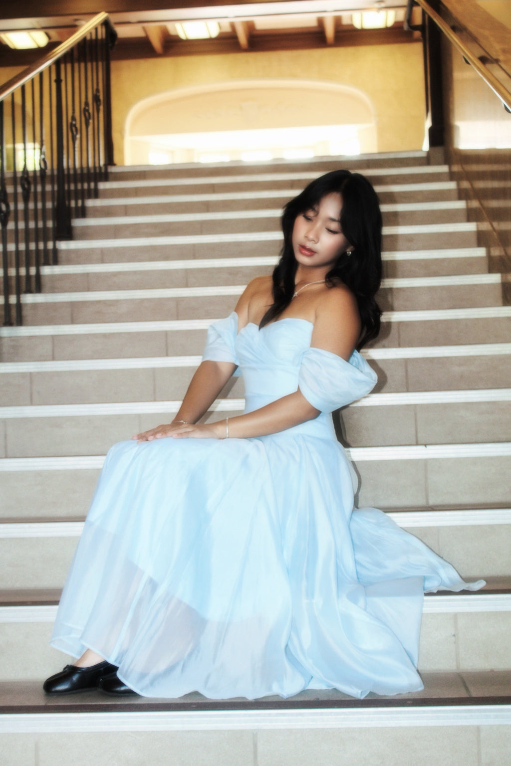 Swan Draped Coset Baby Blue Midi Dress