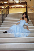 Swan Draped Coset Baby Blue Midi Dress