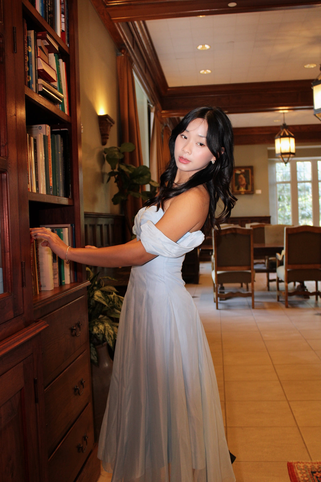 Swan Draped Coset Baby Blue Midi Dress