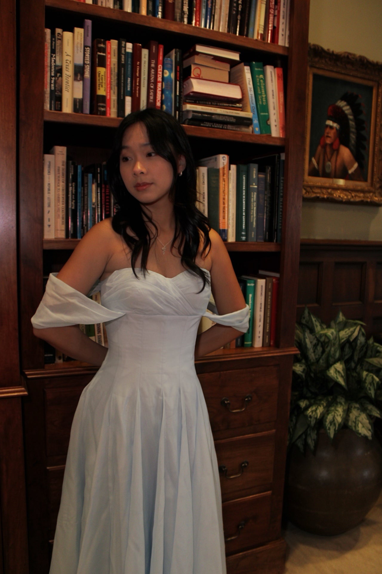Swan Draped Coset Baby Blue Midi Dress